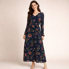 Old Navy blue floral maxi dress long sleeve medium 