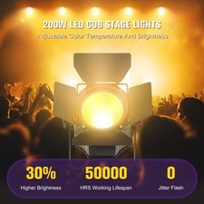 Par Light Dual Color COB 200W Spotlights Disco Stage Lighting DMX with Barn Door