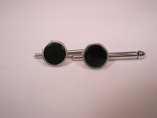 SINGLES 2 5/16" Black Silver Tone Vintage SWANK Formal Tux Shirt Stud b295