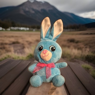 Greenbrier Int Bunny Rabbit Plush Stuffed Animal Fuzzy Friends Blue Pink Bow