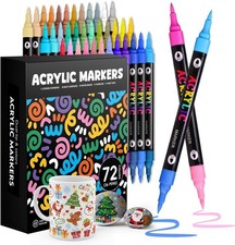 72 Colors Acrylic Paint Markers, Dual Tip Acrylic Paint Pens with Brush Tip