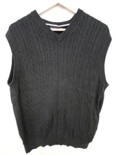 Men's Nautica Sweater Vest L Black Cable Knit Mens Cotton V-neck