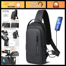 Lightweight Water-Resistant Sling Bag for Men Women USB Charging Crossbody B