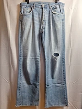 7 FOR ALL MANKIND Relaxed Bootcut Jeans Sz 36 Light Blue Button-Fly Distressed