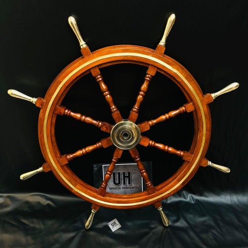 42 Zoll Holz & Messing Boot Lenkrad Maritim Wanddekor Handarbeit Nachbildung - Bild 5 von 8