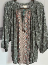 Mason And Belle Sz 2X Boho Cottagecore Blouson Sleeve Top NWT