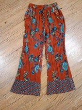 Angie Boho Floral Wide Leg Palazzo Pants Rust Orange Blue Print Women  s Size S