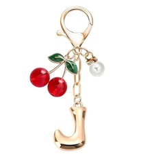 Cute Bubble Initial Cherry KeyChain with Pearl for Women Gold Letter A-Z Bag ...