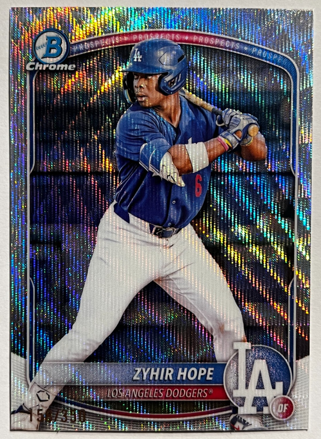 🔥2025 Bowman Chrome Prospects Wave Refractor /350 #BCP2 Zyhir Hope LA Dodgers🔥