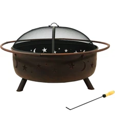 42 in Cosmic Steel Fire Pit with Spark Screen and Poker by Sunnydaze