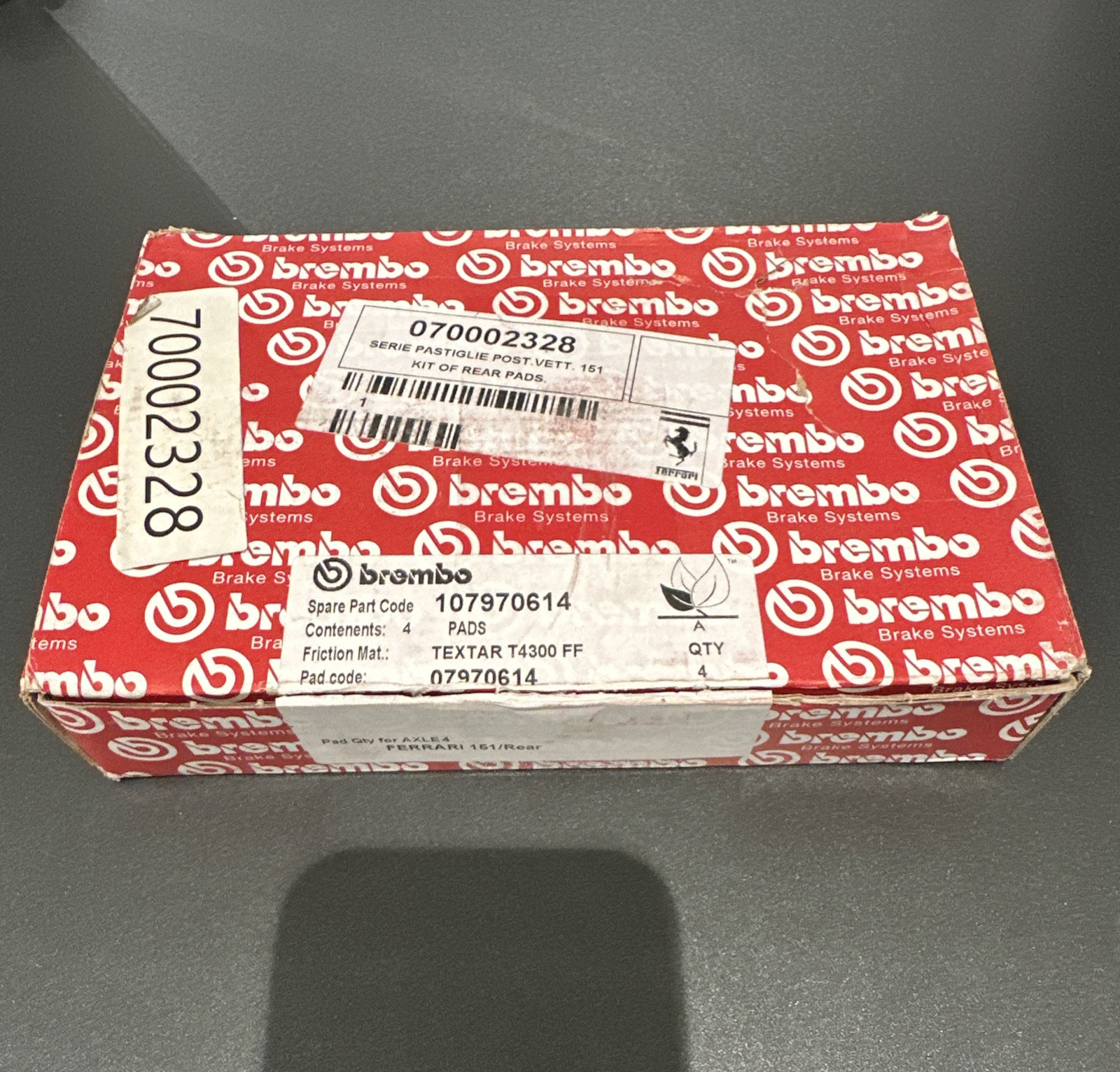 New Genuine OEM Ferrari FF, GT4C LUSSO Rear Brake Pads. BREMBO 70002328