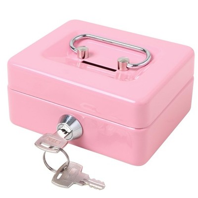 Jssmst Small Cash Box with Lock and Slot, Metal Coin Piggy Bank for Adults and K