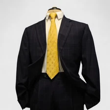 Bespoke Tom James Holland Sherry 2 Piece Suit 41L Navy Blue Checked 2 Button