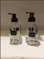 Set of 2 Clear Glass Foaming Soap Dispensers Bronze Pumps Kitchen Bathroom