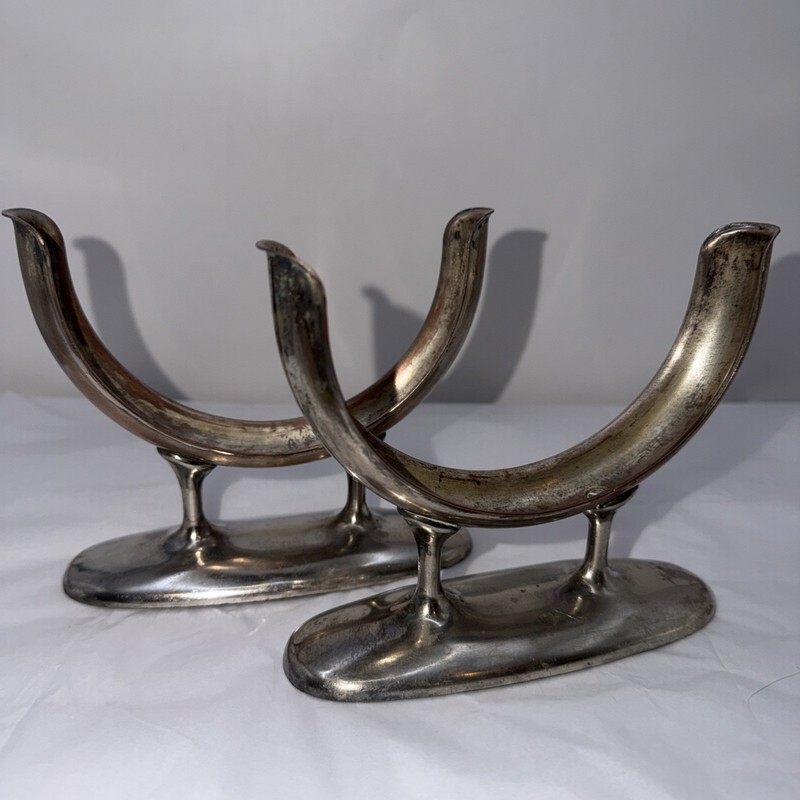 1930’s Pair of Antique Dole Art Deco Silver Plated Candlestick Holders 