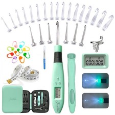 Jeciran 24 Interchangeable Heads Light Up Crochet Hook Set with Digital Stitc...