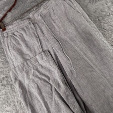 Talbots 14P Petite Grey White Striped Linen Pants Elastic Drawstring Wide Leg