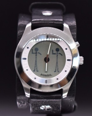 Vintage Fossil Big Tic Stick Figures Watch JR-8194 Y2K Animated LCD Analog Bund