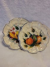 Coppia piatti da parete vintage Lami Italy decorativi in melaminico stampa frutta screpolata