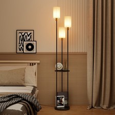 Floor Lamp with Shelf Standing Light Lamp 3 Linen Lampshade Bedroom Living Room