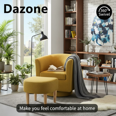 Modern Accent Swivel Armchair Fabric Single Sofa w/Ottoman Chair for Living Room