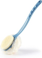 Long Handle Shower Body Brush Back Scrubber Mesh Loofah Bath Brush Blue for Men