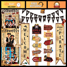 Pirate Themed Birthday Party Decorations - Skull Banner, Treasure Map, Signs M