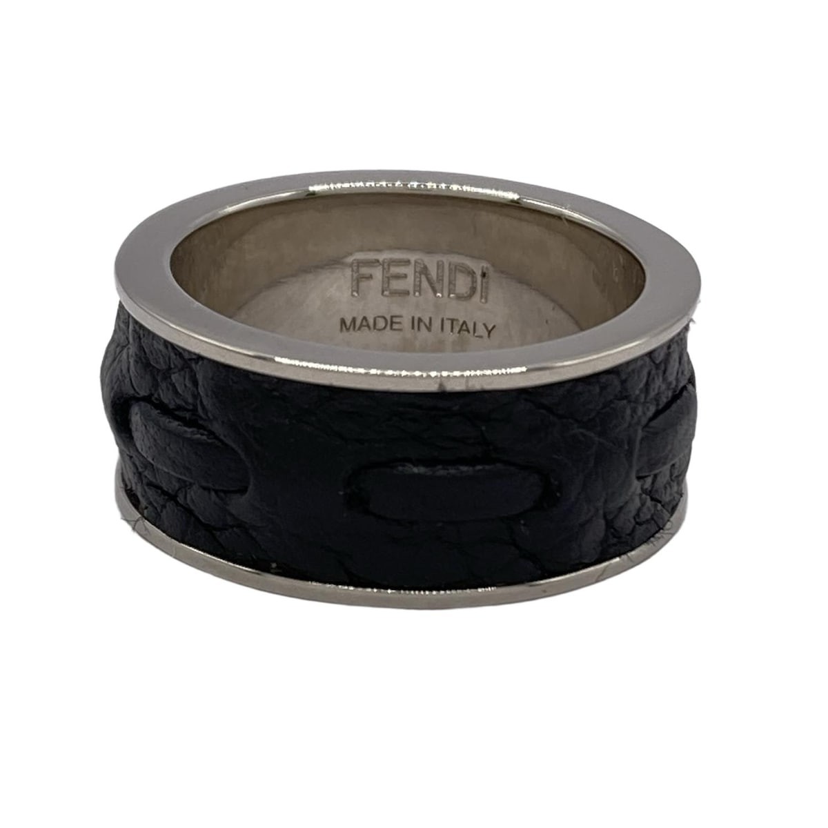 Auth FENDI cereal ring - Silver Black Hardware Leather Ring Auth FENDI cereal ring - Silver Black Hardware Leather Ring