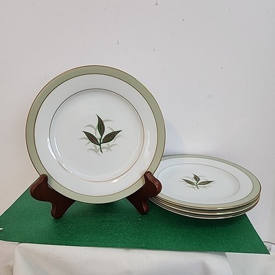 Noritake Greenbay Bread and Butter Plates Set of 4  Gold Trim Leaf MCM Retro 6''