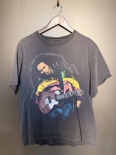 Rare Vintage ZION ROOTSWEAR Bob Marley Guitar T Shirt 90s Rasta Reggae Black L