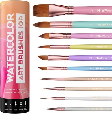 Nicpro 10 Stück Pastell Aquarell Pinsel Set, Professionelle Aquarell-Pinsel