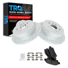 TRQ Rear Brake Pad and Rotor Set Ceramic Solid Rotors G Coated Compatible wit...
