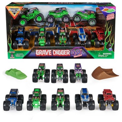 , Grave Digger 40th Anniversary 8-Pack Monster Trucks with Bonus Accessories,...