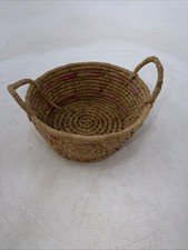 Round Rattan Coil Two-Handled Bread Basket Storage Basket Colorful