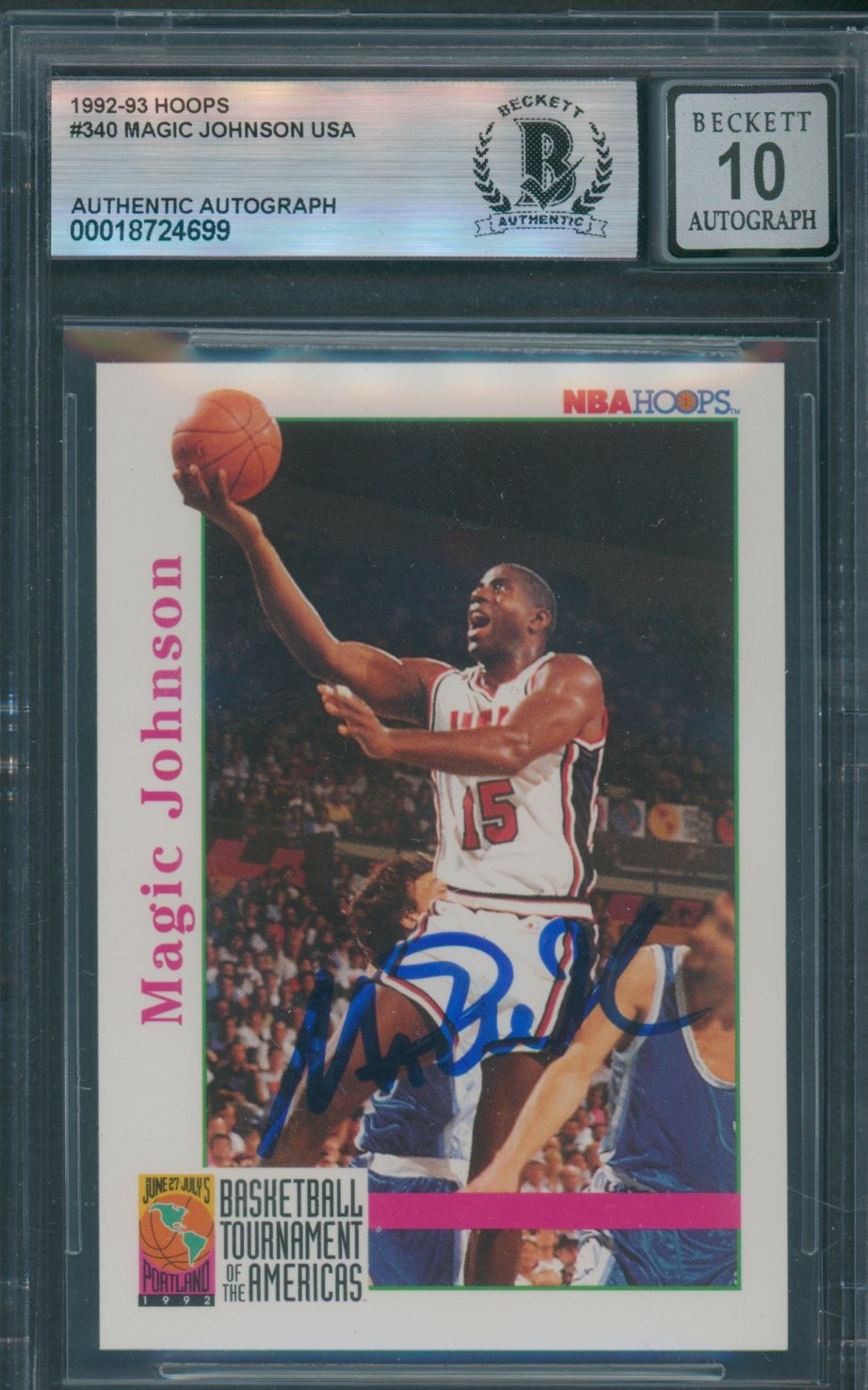 1992/93 Hoops #340 Magic Johnson Beckett Authentic Signed Auto 10 *4699