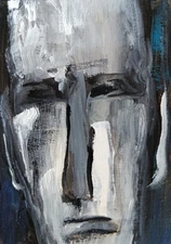 Original ACEO Acrylic Painting Abstract Expressionism Portrait Miniature Art