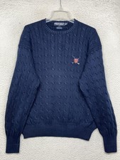 Polo Golf Ralph Lauren Sweater Mens XL Navy Blue Cable Knit Cotton Golf Crest