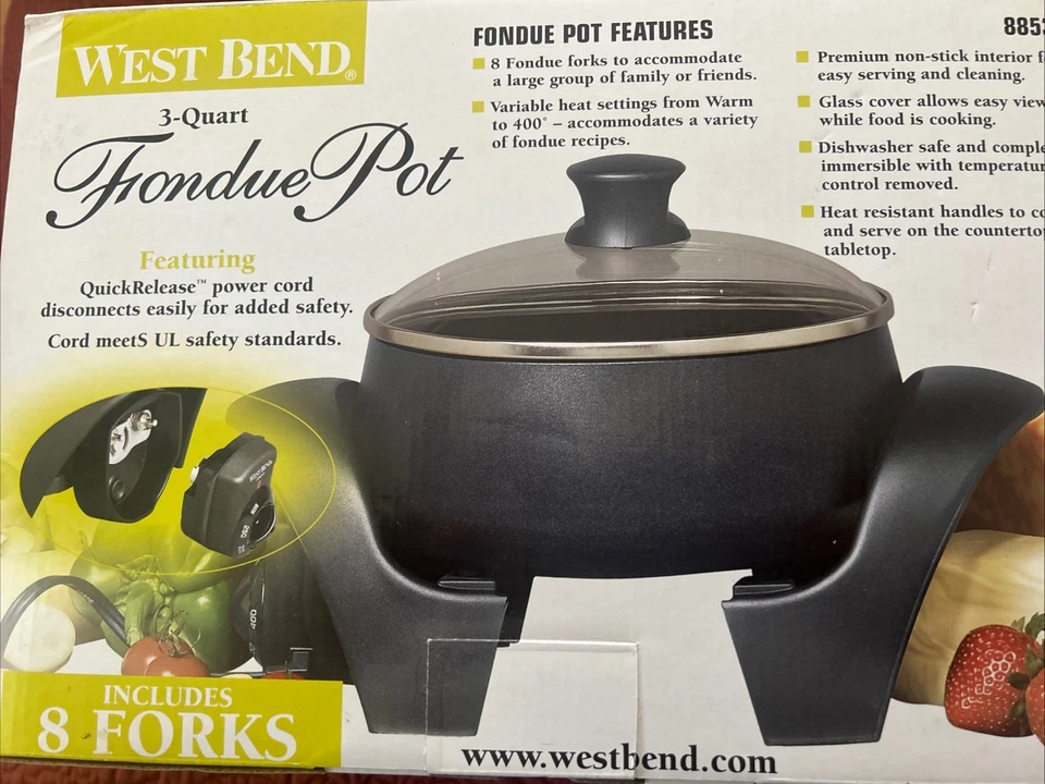 NOVO na Caixa West Bend 3 Quartos Fondue Pote Elétrico 8 Garfos 88533 - Caixa Aberta - Imagem 2 de 3