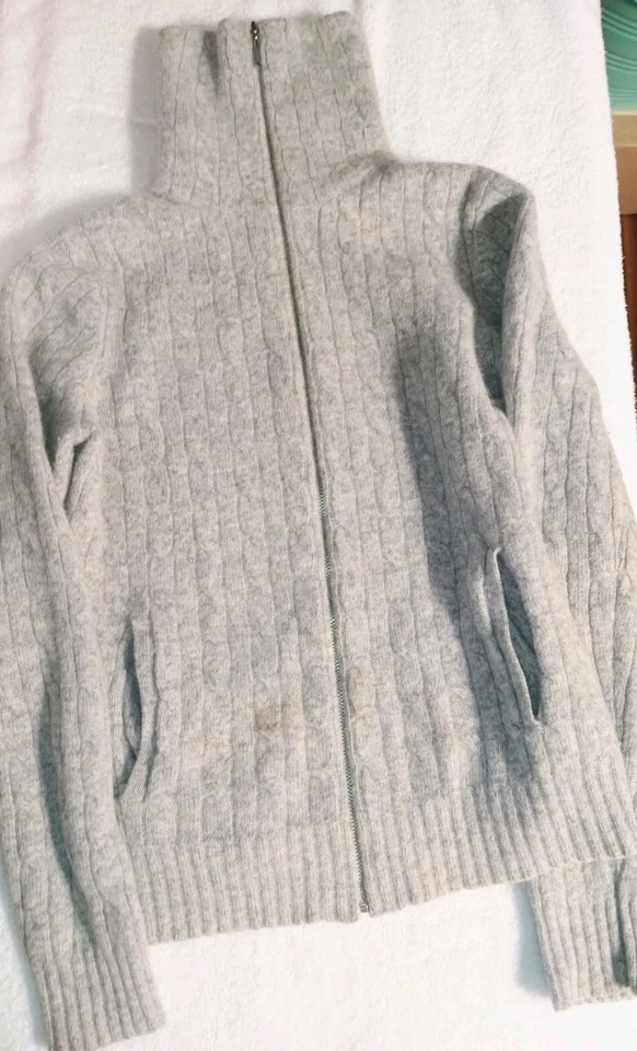 Cárdigan Suéter Angora Lana de Cordero M Gris Para Mujer De Colección Años 90 Carole Little Cremallera Foto 3 de 4
