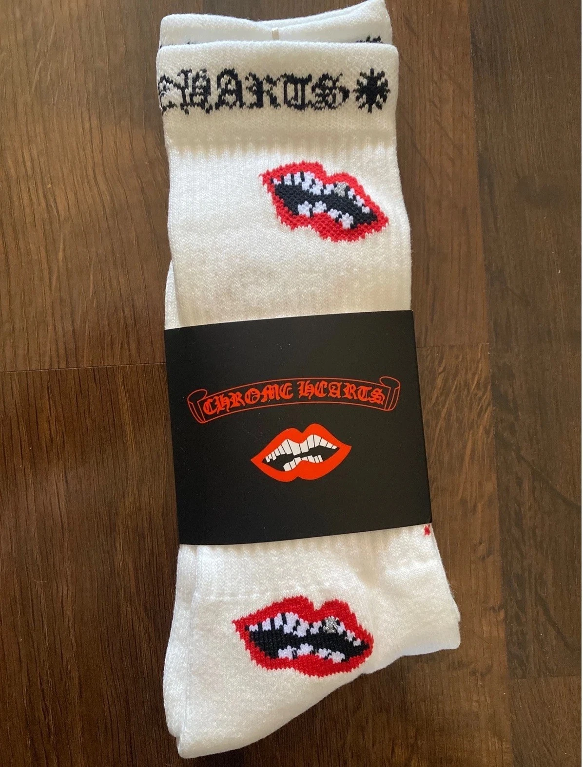 Chrome Hearts White Chomper Socks Red Lips Japan Made New Men's Large 6-13 Hype