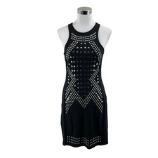 Express Black Studded Bodycon Dress Racerback Silver Studs Stretch Medium