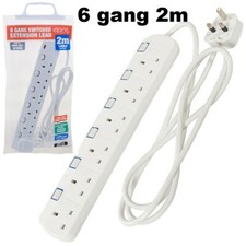 6 WAY GANG EXTENSION LEAD CABLE INDIVIDUALLY SWITCHED EXTENTION 6 SOCKET PLUG UK