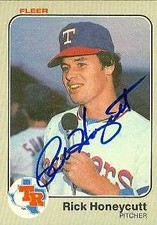 Rick Honeycutt autographed baseball card (Texas Rangers) 1983 Fleer #568