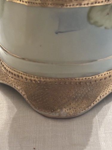 VIOLETTES Tea Caddy foglia d'acero NIPPON dipinto a mano oro Moriage vittoriano edoardiano - Foto 17 di 21