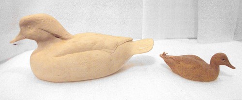 Two Hand Carved Wooden DUCKS 9 ½” long & 5 ¼” long Wildlife Birds Unfinished