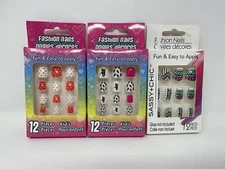 Fashion Nails for Kids Press On Self Adhesive Nails 3 Pack (12 Nails in ea Box)