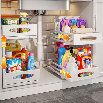 Under Sink Organizer - Pull Out Storage Shelves for Kitchen & Bathroom (2 Pack)