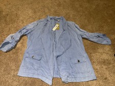 NEW Chico s 2 Large pigment dyed blue blazer jacket Roll Tab Sleeves pockets