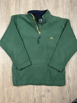 Bugle Boy Mens Fleece Sweatshirt Green 1/4 Zip Pockets Vintage Pullover Small