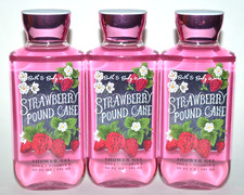NEW 3 BATH  BODY WORKS STRAWBERRY POUND CAKE BODY WASH SHOWER GEL 10 FL OZ